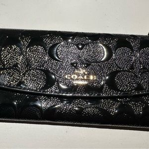 Long Black Coach Shiny Wallet